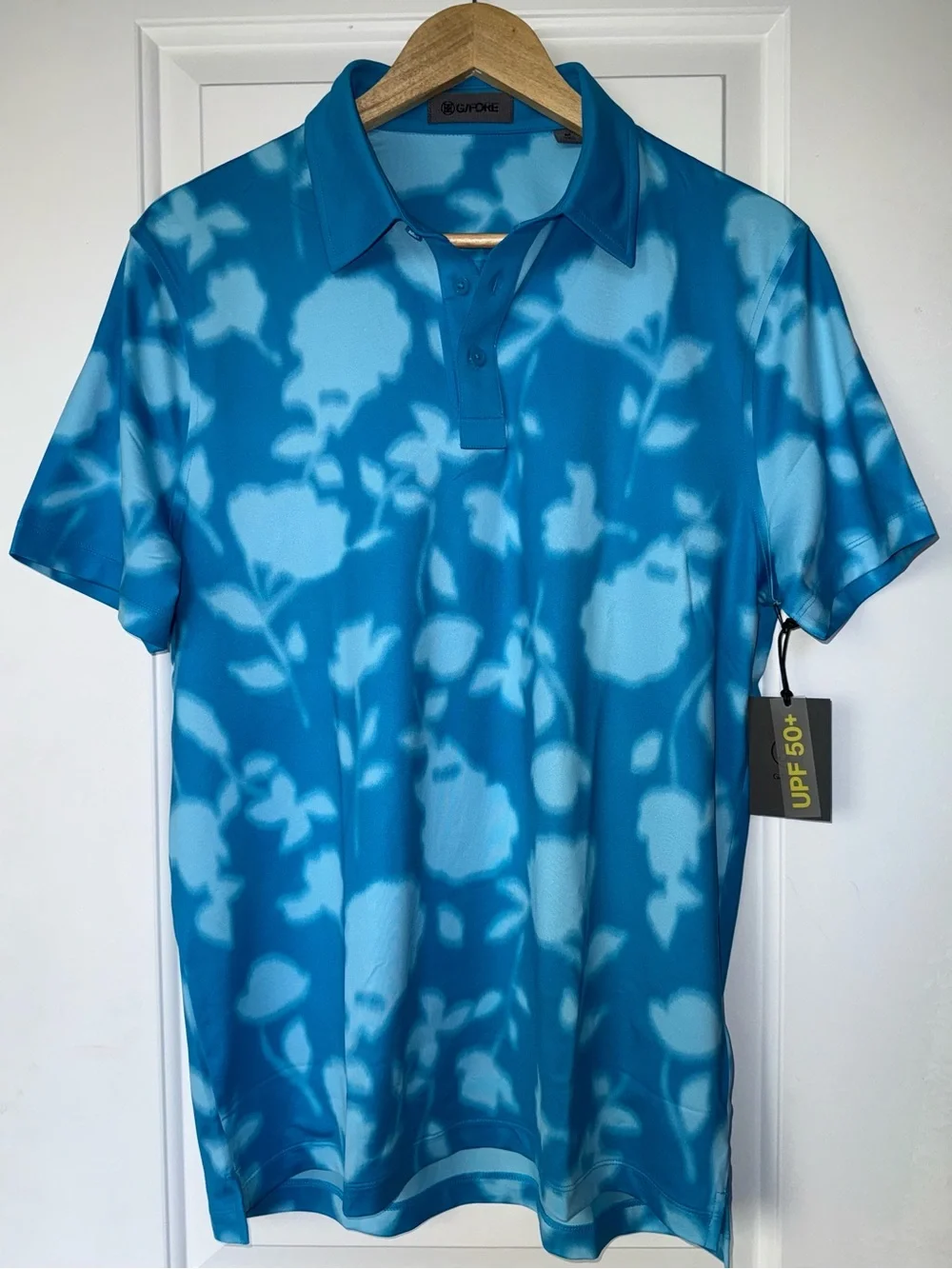 G/FORE NWT Blur Floral Tech Jersey Polo in Venetian Blue
